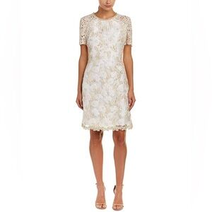 Elie Tahari Larsa White and Gold Floral Lace Mini Dress 4